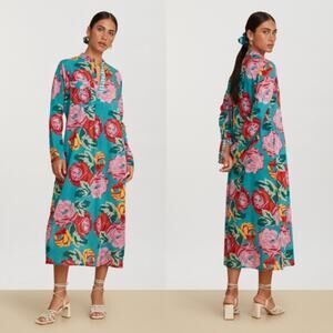 LISA CORTI Milano Dress S Floral Green Pink Gold-Button Henley Long-Sleeve”Kurta